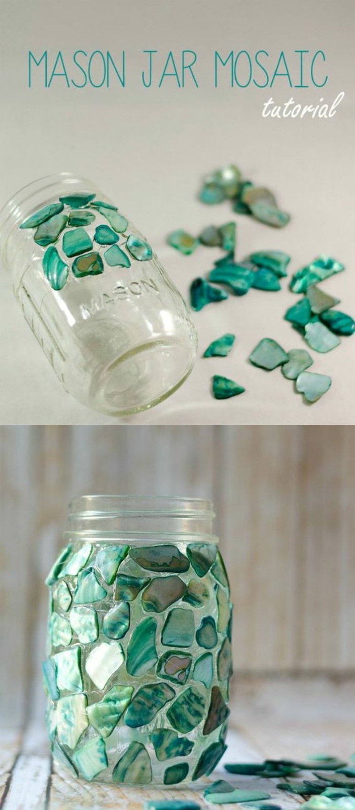 teelichter basteln, einmachglas mit grünen strasssteinchen dekorieren