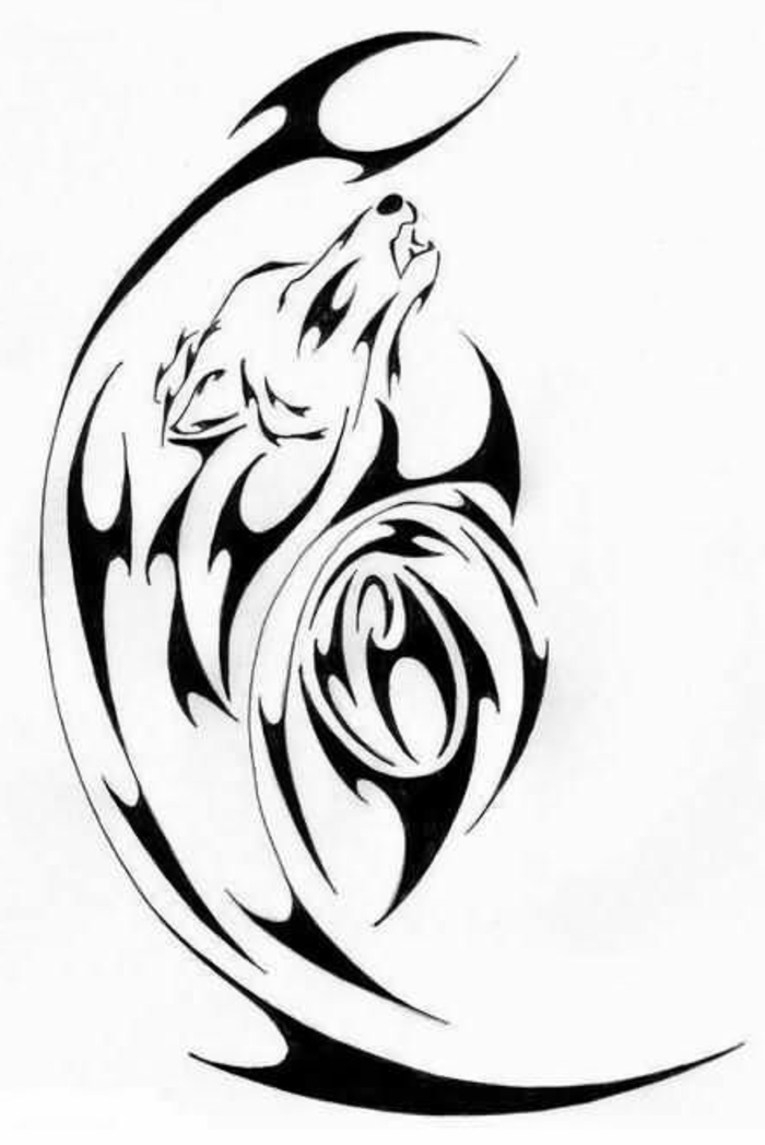 tribal wolf tattoo - ein schwarzer heulender wolf