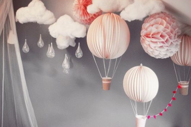 babyzimmer dekoration balloons wolken dekoration selber machen kaffeetassee graue wand ideen wolken