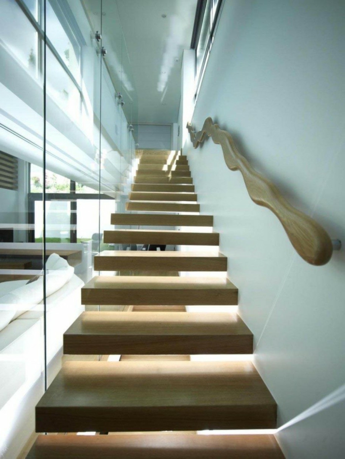 Glaswand, Treppen, als ob schweben würden Geländer mit interessanter Form - Treppenhaus Ideen