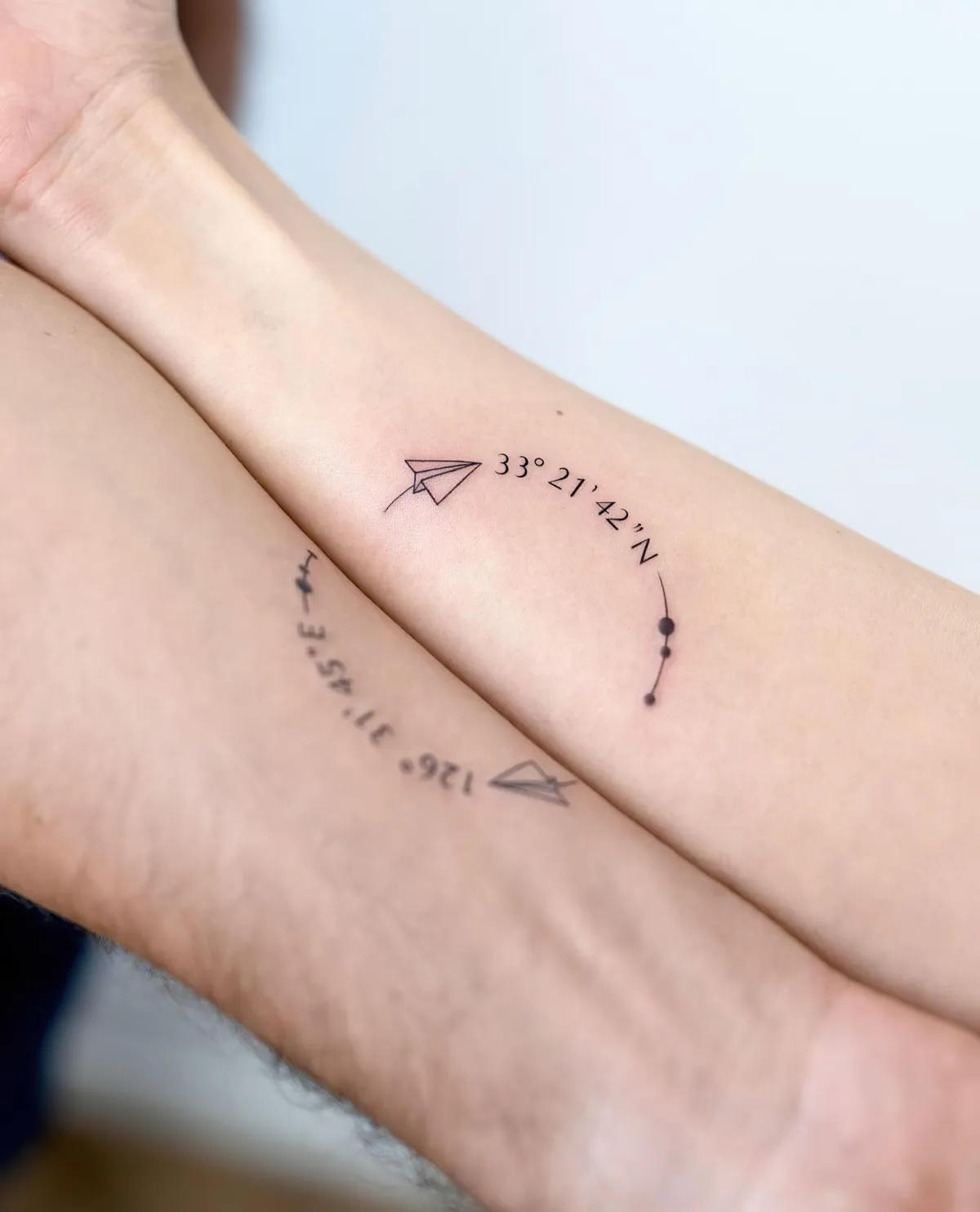 koordinate tattoos sich ergänzend am unterarm