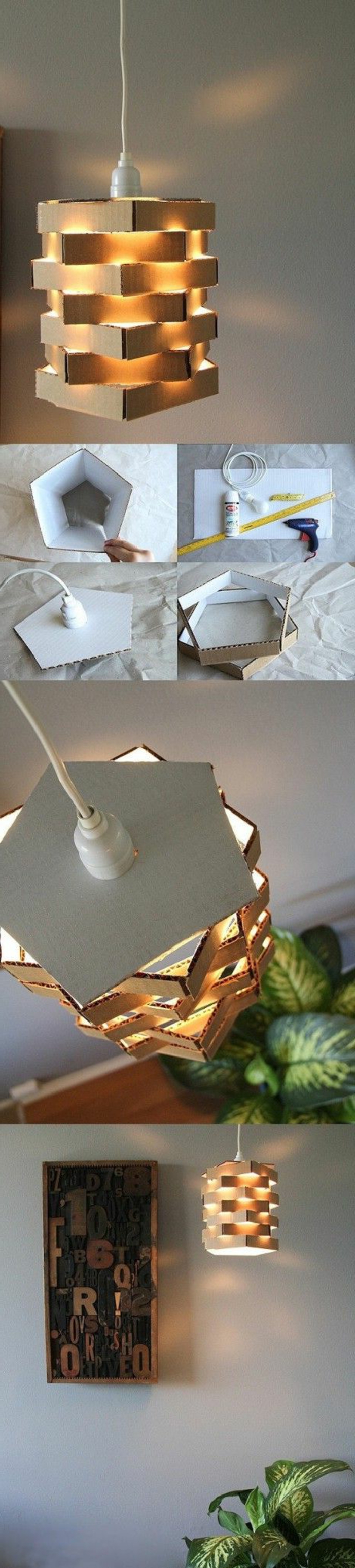 Lampenschirm selber machen: DIY Lampenschirm aus Karton, Umzugskarton, unregelmäßige Form