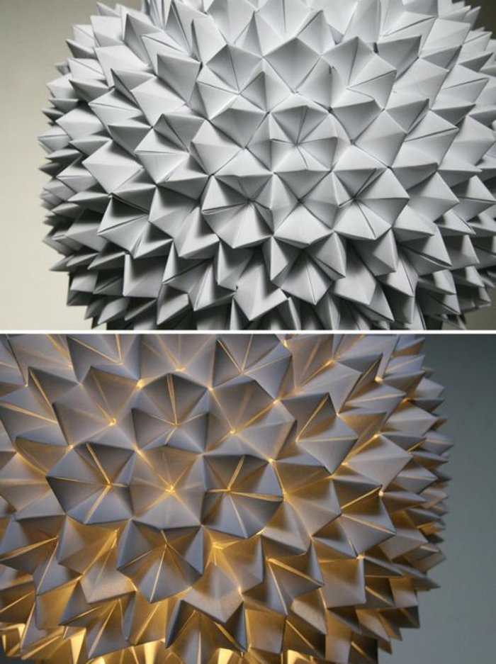 Lampen selber machen - weißes Bastelpapier, Origami-Falttechnik, runde Form, Sonne