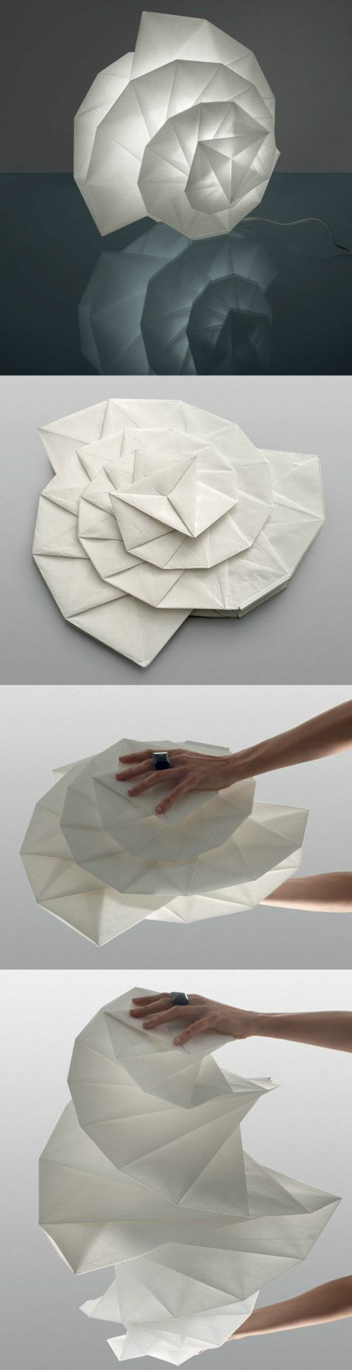 Lampe selber bauen - weißer Origami-Lampenschirm, den Sie falten können und seine Größe anpassen können