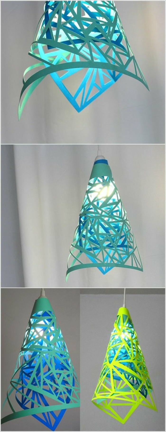 ein super interessantes Design für Lampenschirme aus farbigen Kartons, konische Form