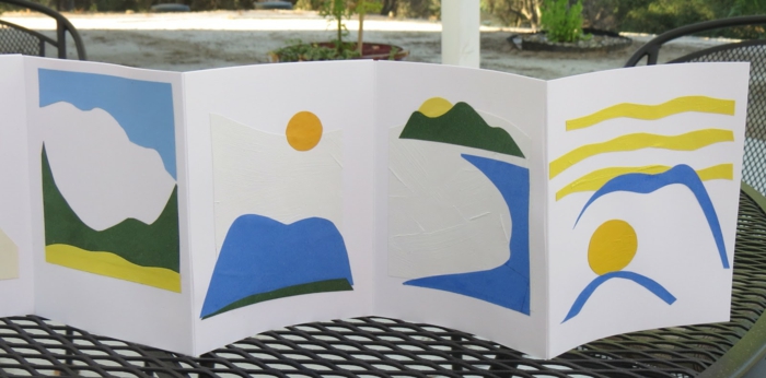 Ein Faltbuch das die Kinder mit einer Geschichte von Sonne beklebt haben