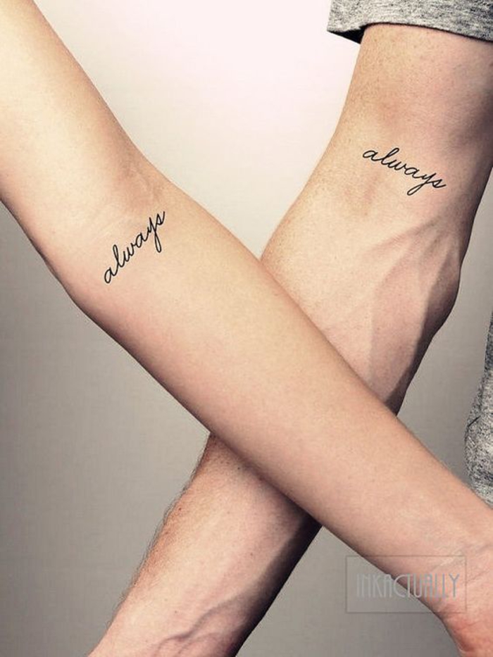 liebestatto, tattos ideen fuer paare, always-immer, kleine arm tattoos fuer partner