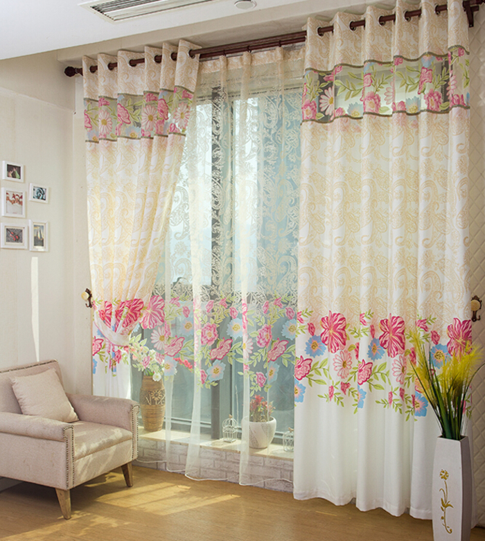moderne gardinen und vorhaenge fuer wohnzimmer, florale motive, transparent