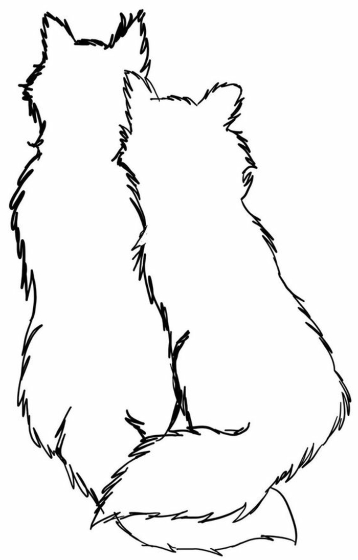 wolf tribal - idee für wand tattoo - hier sind zwei sich umarmende weiße wölfe 