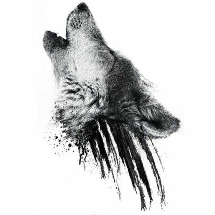 hier ist ein schöner wolf, der heult - idee für einen schwarzen wolf tatoo 
