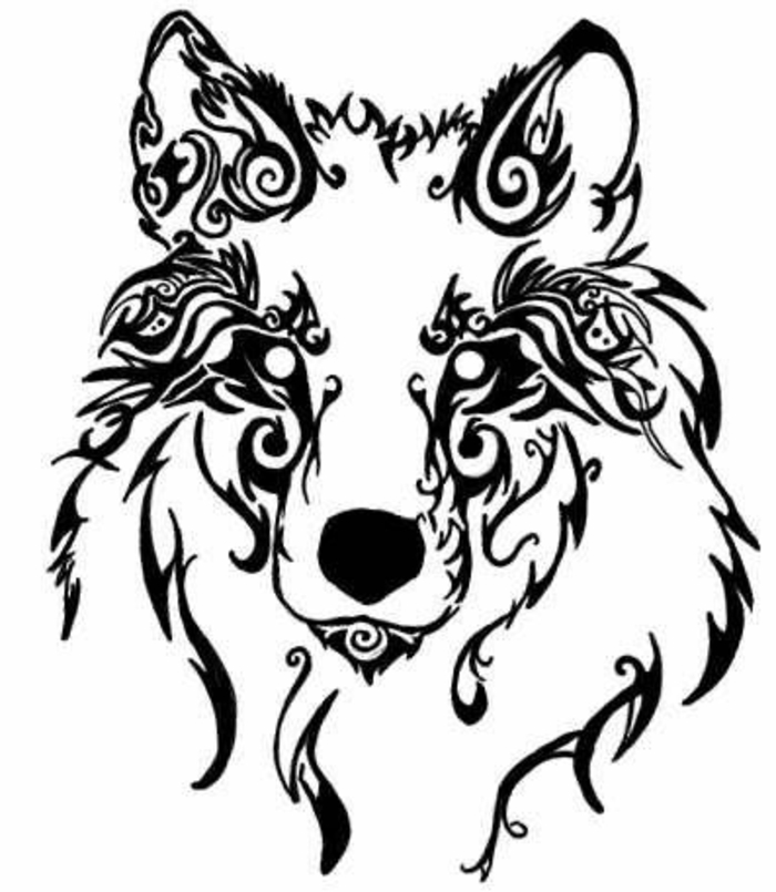wolf kopf, wolf tribal - diese idee für einen wolf tribal wird den frauen sehr gut gefallen 