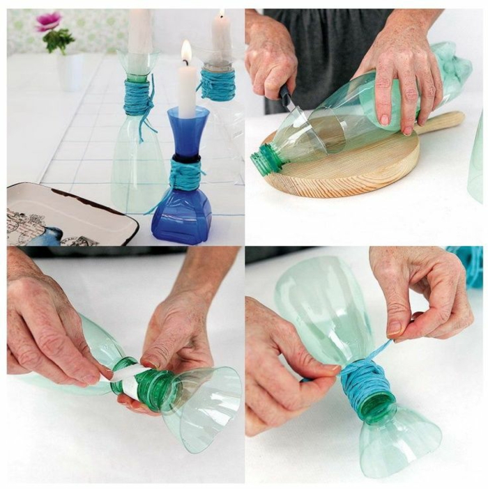 basteln mit plastikflaschen, plastiflasche schneiden, kerzenhalter selber machen, kerzen