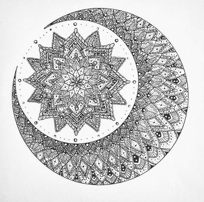 ein detailreiches Bild zum Ausmalen, Halbkreis, Lotusmotive, detailiertes Bild auf weißem Hintergrund