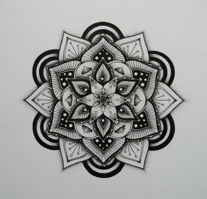 Mandala zum Ausmalen auf grauem Hintergrund, 3-D-Mandalas, 3-D-Effekt, vielschichtig, optische Illusion