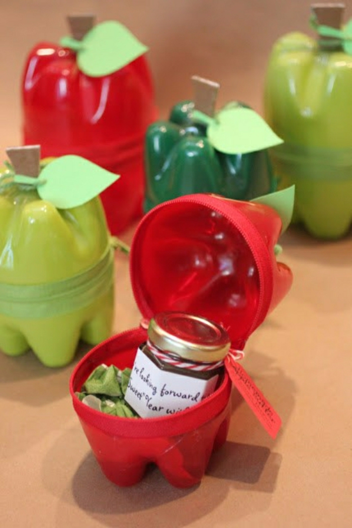 vbasteln mit plastikflaschen, diy boxen aus plastik in form von äpfeln