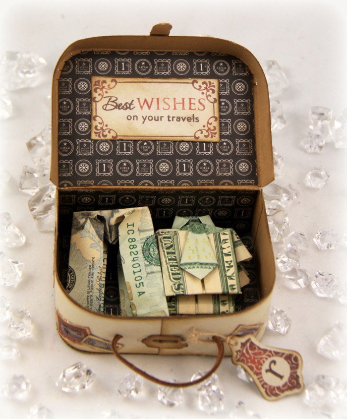 Aus Geldscheinen Kleider falten, kreative Idee für Geldgeschenk, Koffer aus Papier