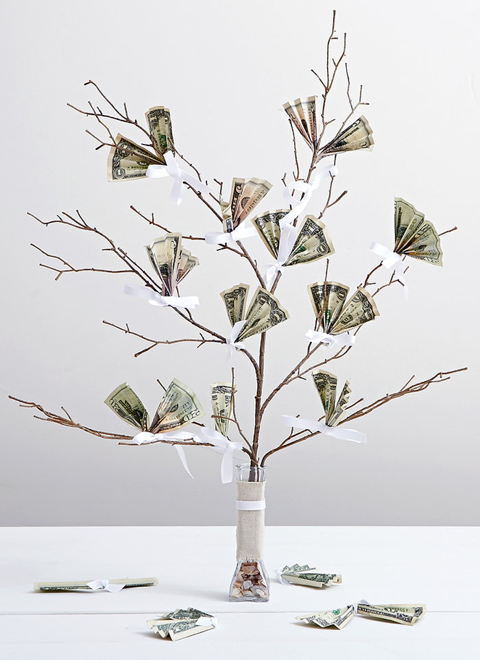 Baum mit Blättern-Geldscheinen, toller Hochzeits- oder Geburtstagsgeschenk, kreative Ideen zum Nachmachen