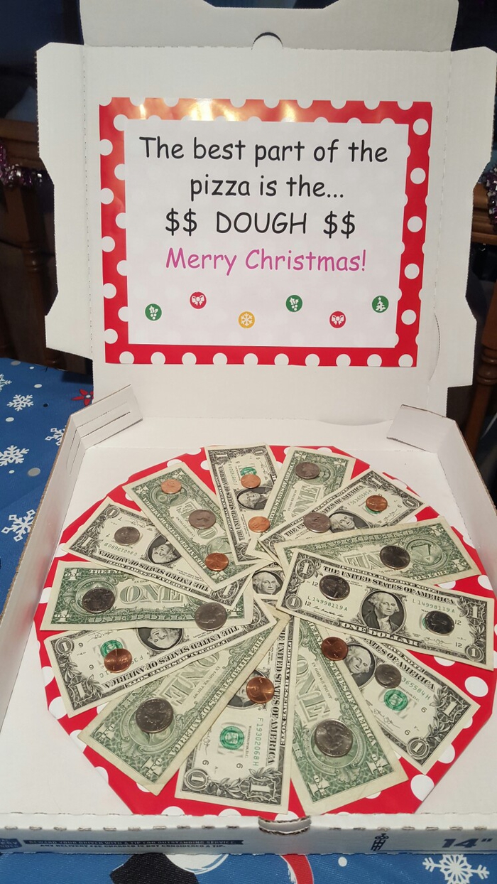 lustige Ideen für Geldgeschenke, Pizza aus Geldscheinen, tolle Geburtstagsüberraschung
