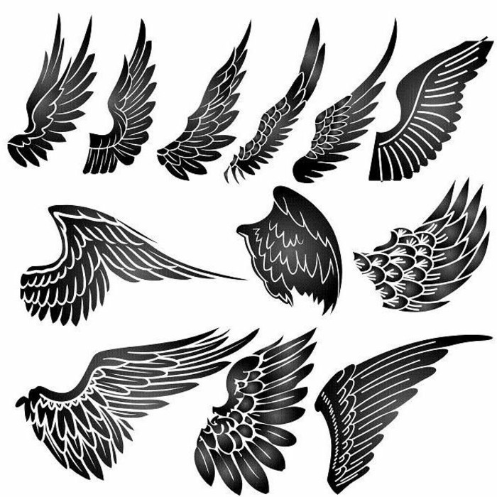 hier sind verschiedene ideen für schwarze engelsflügel tattoos mit schwarzen federn. die ihnen sehr gut gefallen könnten 