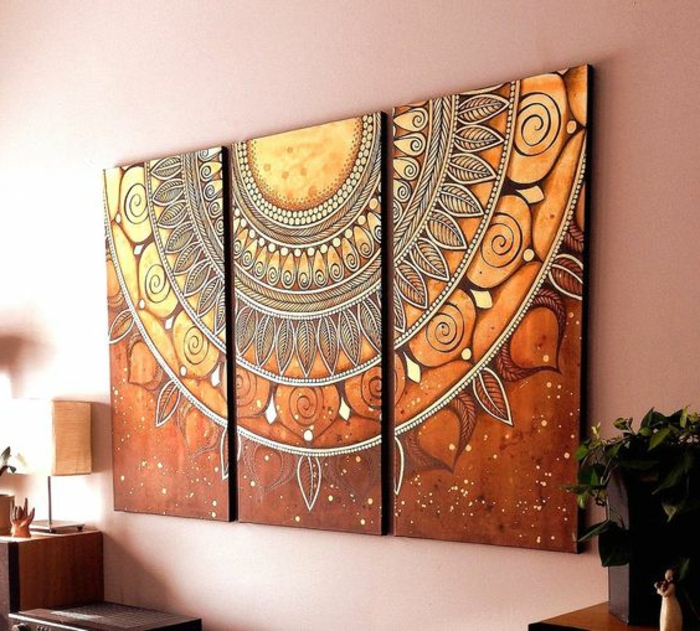orientalische hängelampen dekorationen für die moderne wohnunf orange mandala dekoration wanddeko bilder