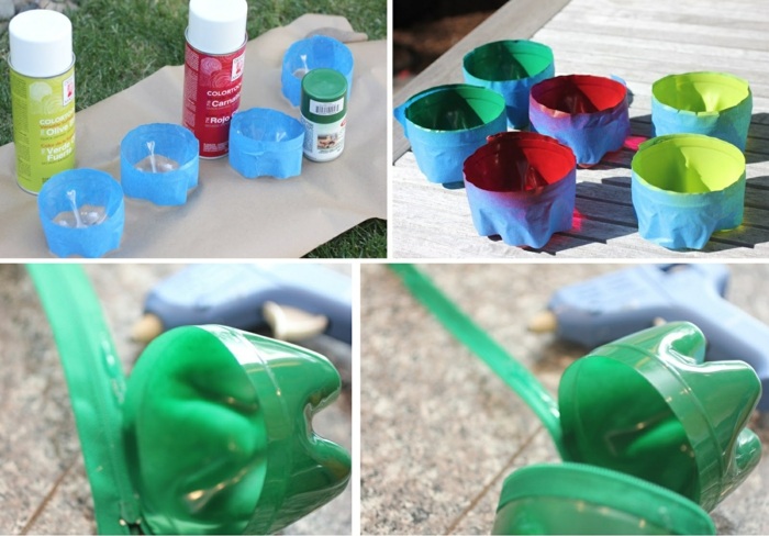 upcycling flaschen, farbe, klebeband, reißverschluss, diy box
