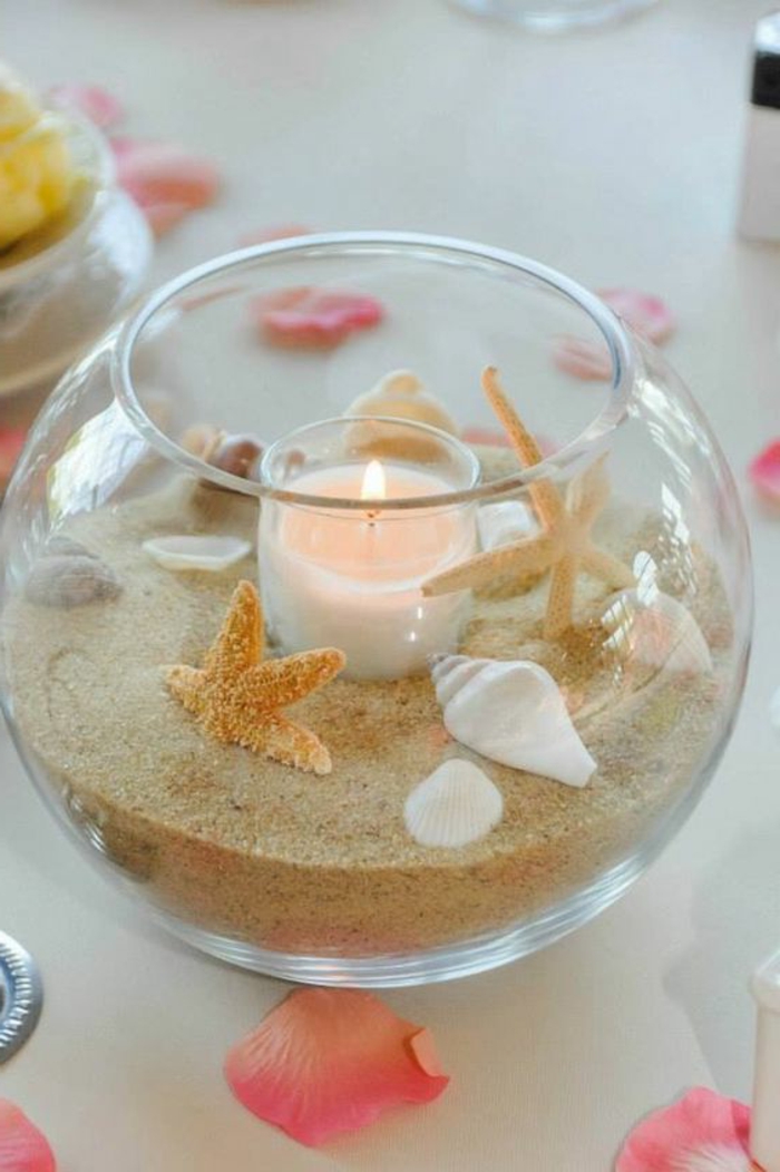selbst-gemachte Kerzenhalter Fenster dekorieren Deko-elemente Sand und Muscheln