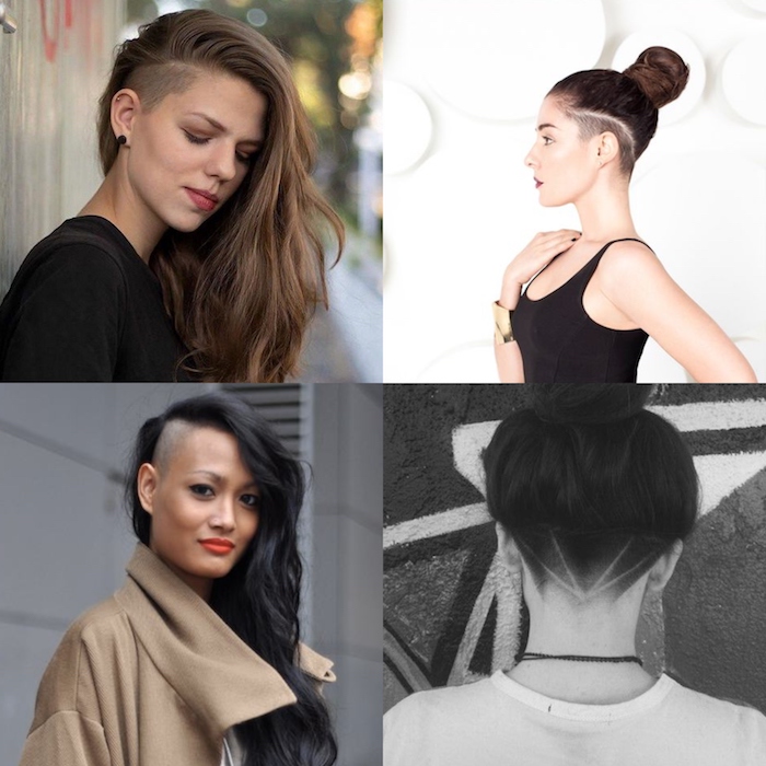 collage haarfrisuren inspiration lange und kurze haare kurzhaarfrisur undercut damen braune haarfarbe frisuren für kurze haare 2020 trends