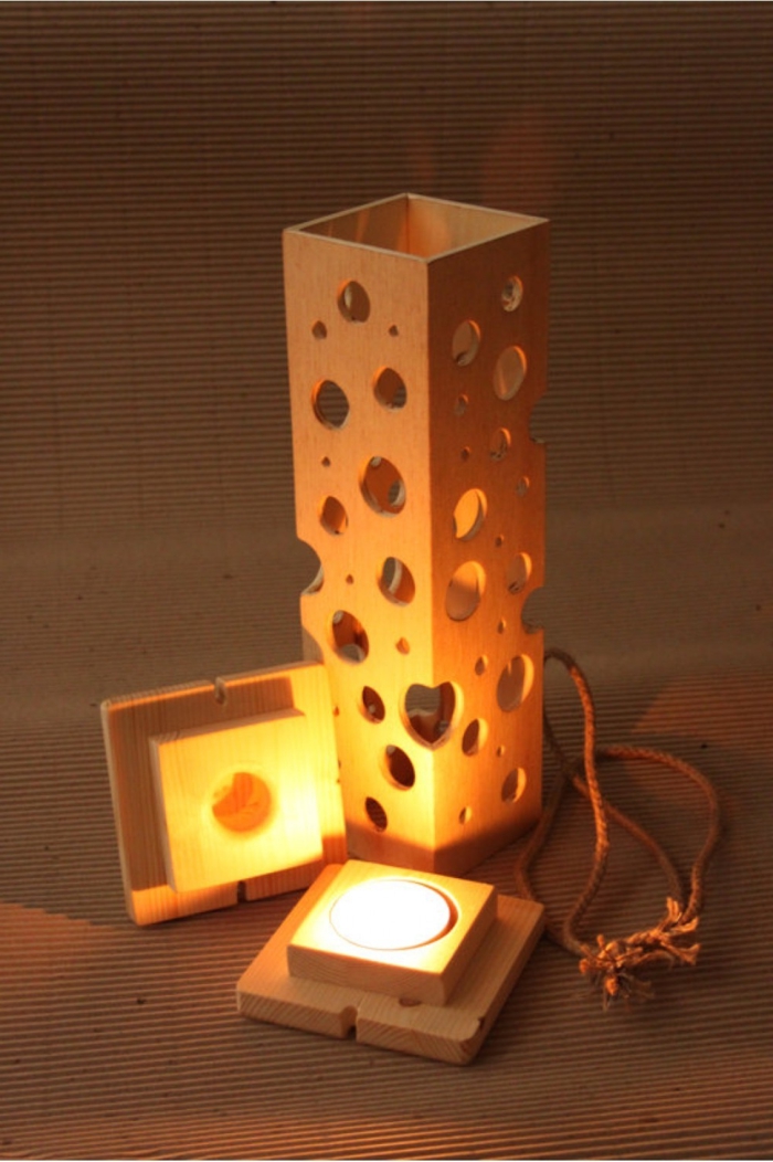 deko holz holzlampe mit löcher leuchte laterne mit kerzen oder lampe tolle idee laterne selber machen