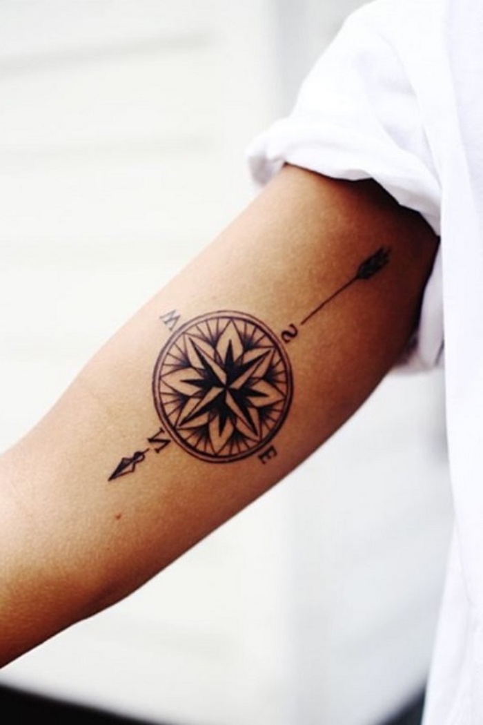 hier finden sie eine unserer lieblingsideen für einen schwarzen compass tattoo auf der hand