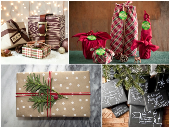 ein Collage von verschiedene Geschenk Verpackung Ideen zu Weihnachten - Geschenke verzieren