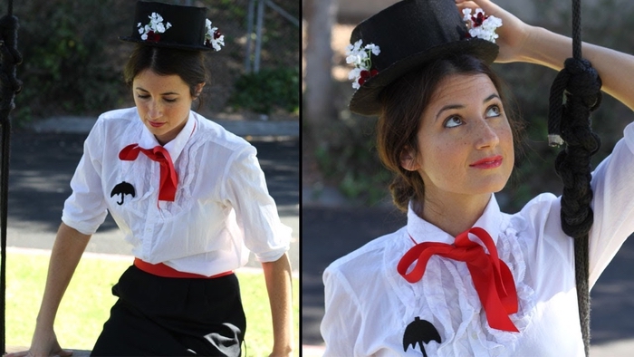 Merry Poppins mit weißer Bluse und ein Regenschirm Applikation Kindheitshelden Kostüme