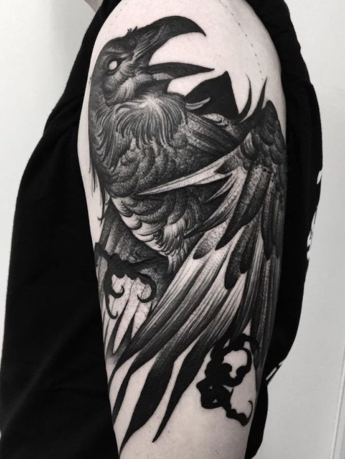 vikings tattoo, vogel, tätowierung in schwarz und grau