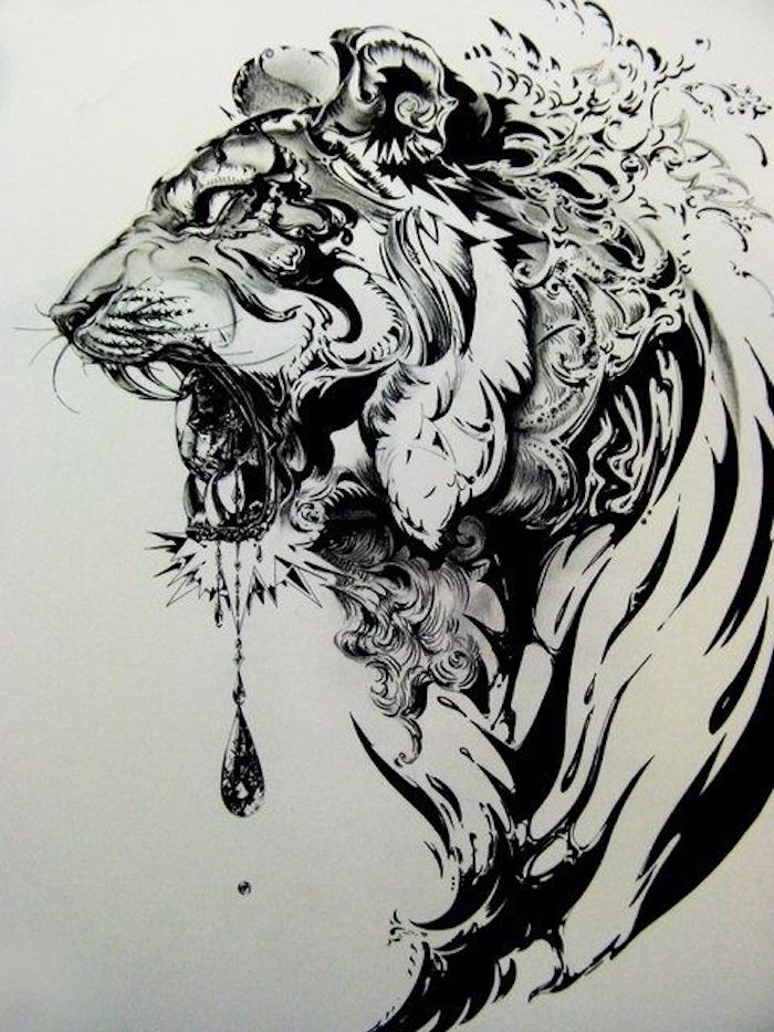 schwarz-weiße zeichnung, tiger, tattoovorlage, vorlage