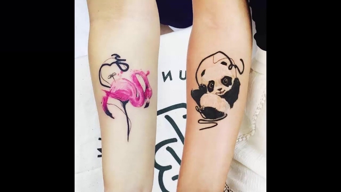 zwei exotische Tiere auf beide Hände - ganz niedlich - Wasserfarben Tattoo