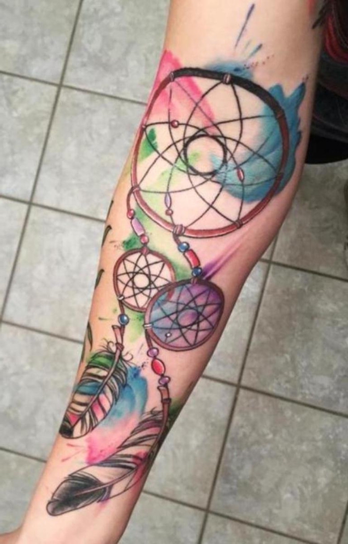 Traumfänger Tattoo um die Alpträume fern zu halten - Water Color Tattoo
