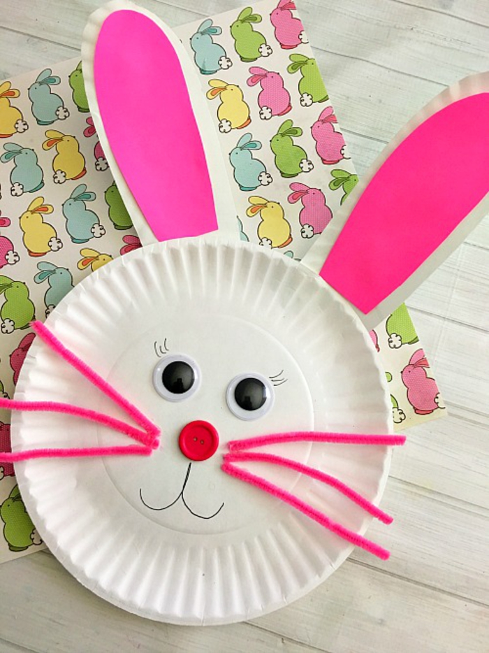 Hase aus Papierteller selber machen, einfache und kreative DIY Idee für Kinder