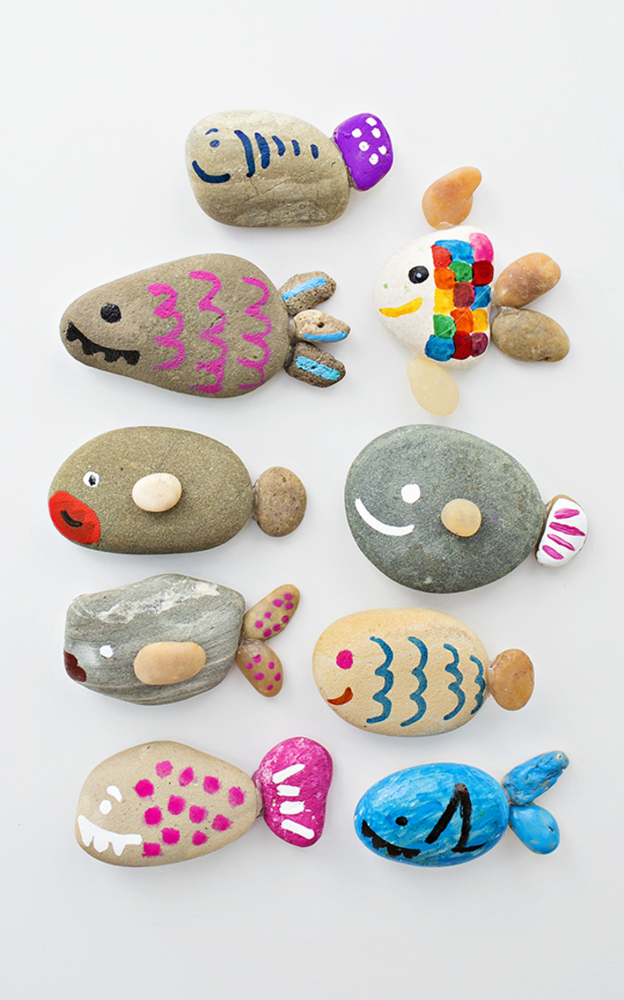 Fische aus Dekosteinen basteln, DIY Projekt für Kinder, Dekosteine bemalen, einfach und toll