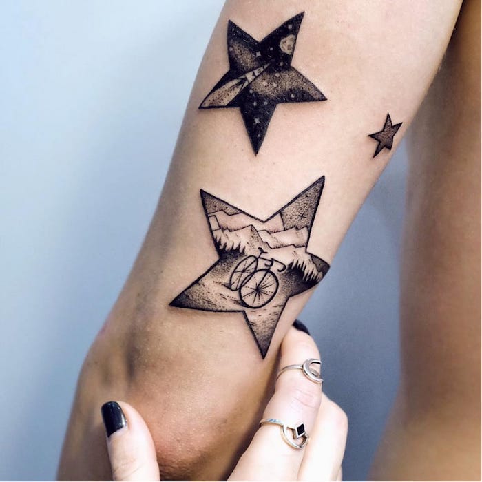 ein Tattoo aus Tattoo Artist der echte Künstler ist - Sterne mit Bildern darin - Tattoo Stile