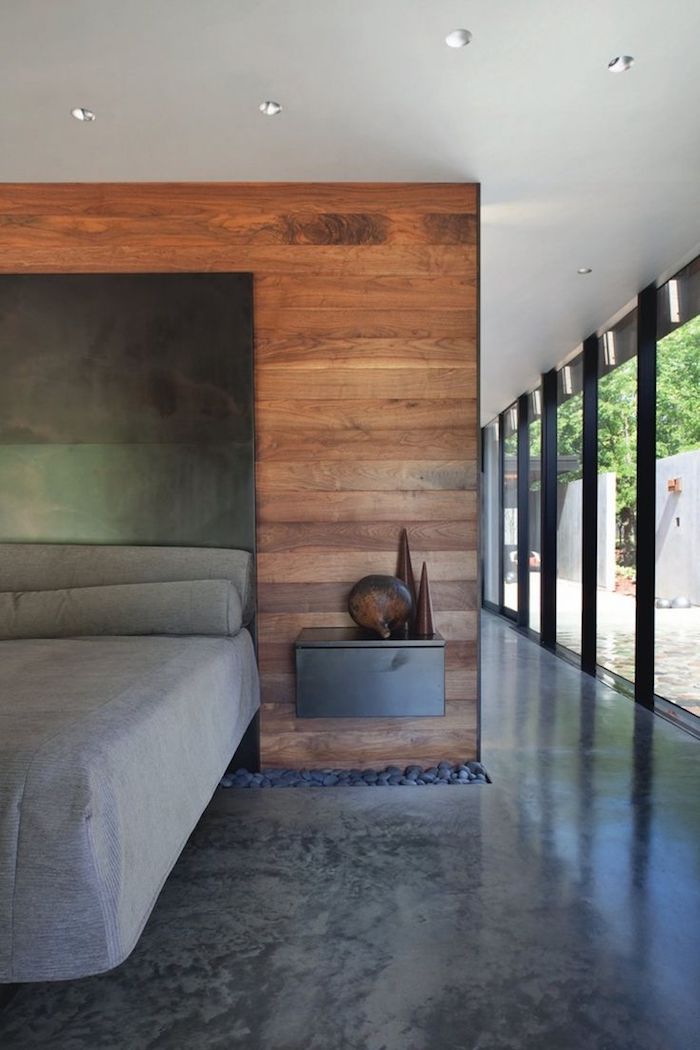 Designer Fußboden aus Marmor in grauer Farbe im Schlafzimmer, die Farben von Bett im Einklag