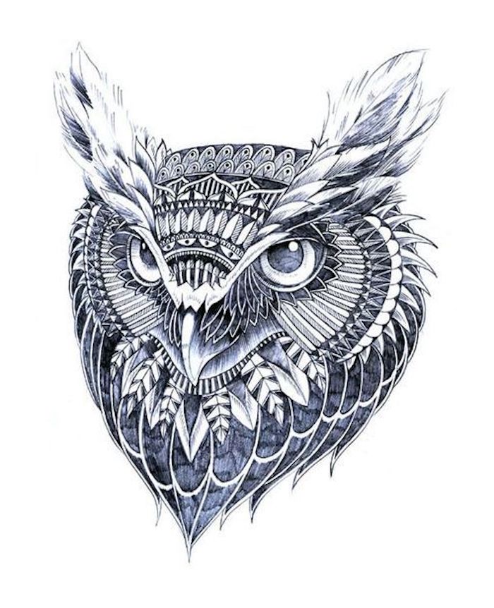 noch eine unserer ideen zum thema owl tattoo - hier ist ein schöner lila uhu mit weißen und lila federn