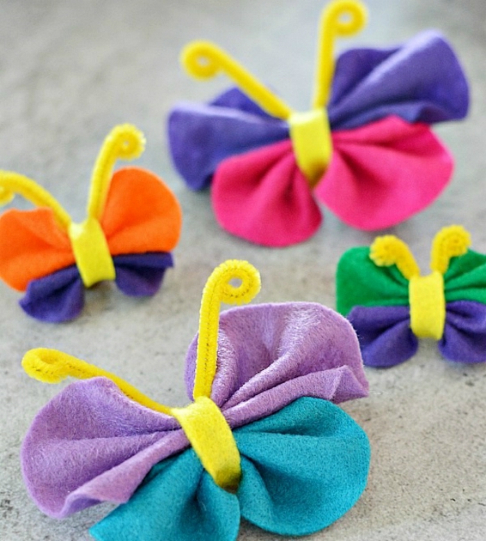 Schmetterlinge aus Tuch selber basteln, bunt und fröhlich, einfache DIY Projekte für Kinder