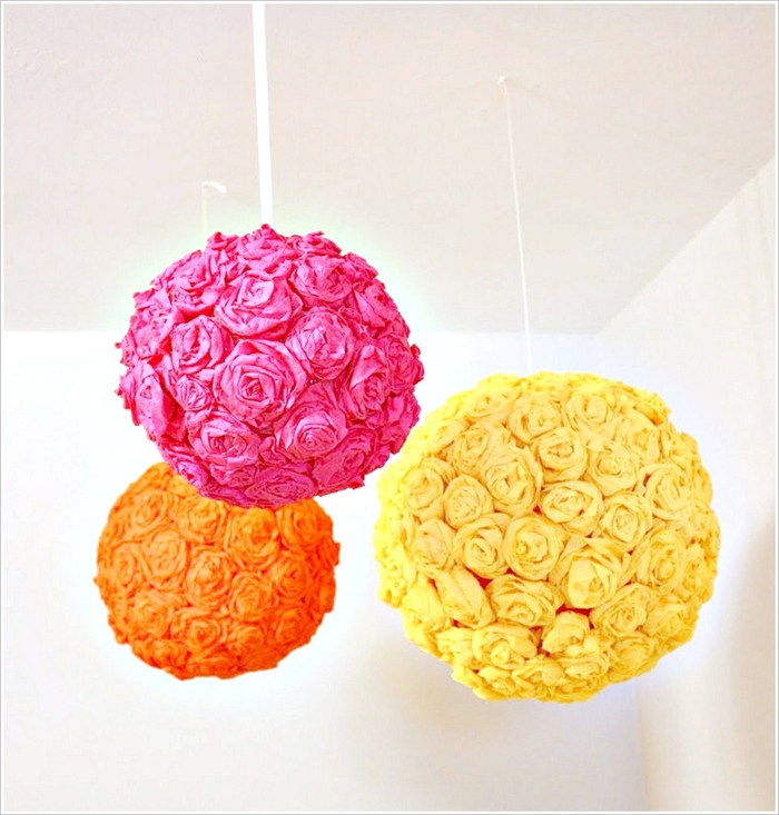 DIY Lampenschirm aus Papierblumen, grelle Farben für gute Stimmung, Schritt für Schritt Anleitungen