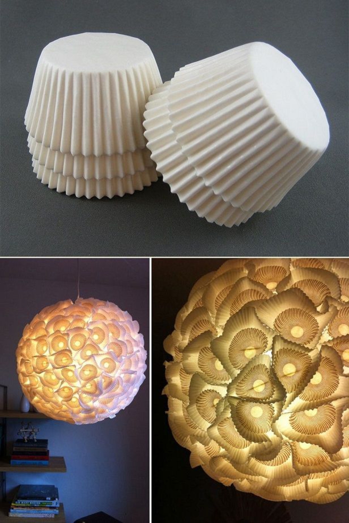 Lampenschirm aus Papierförmchen für Muffins selber basteln, kreative Ideen zum Nachmachen
