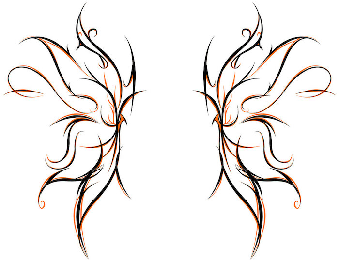 hier finden sie eine der besten ideen zum thema butterfly tattoo - zwei märchenhafte, tolle, orange und schwarze flügel eines schmetterlings 