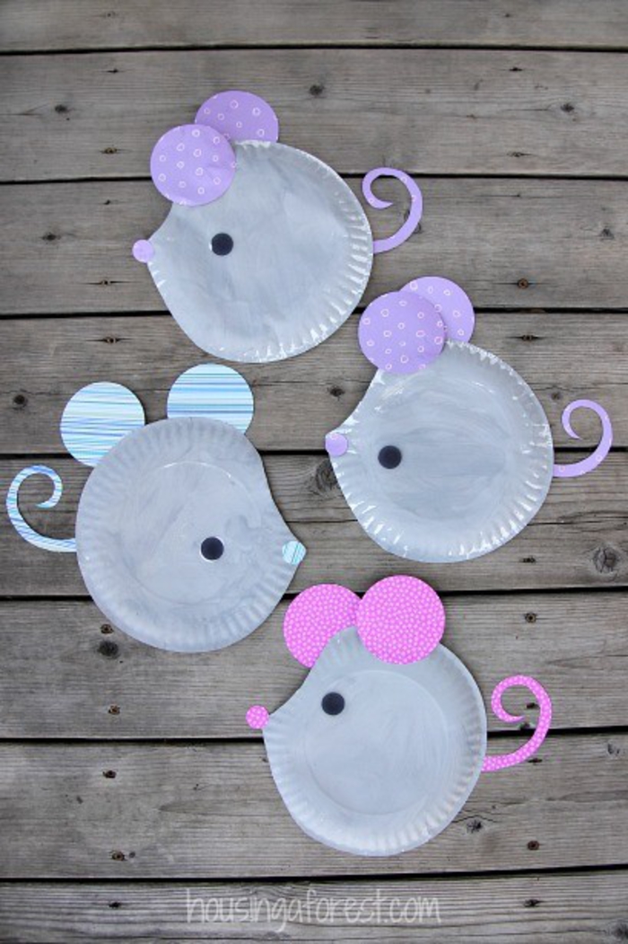 Mäuse aus Papiertellern selber machen, lustige Tätigkeiten für Kinder, mit Kindern basteln