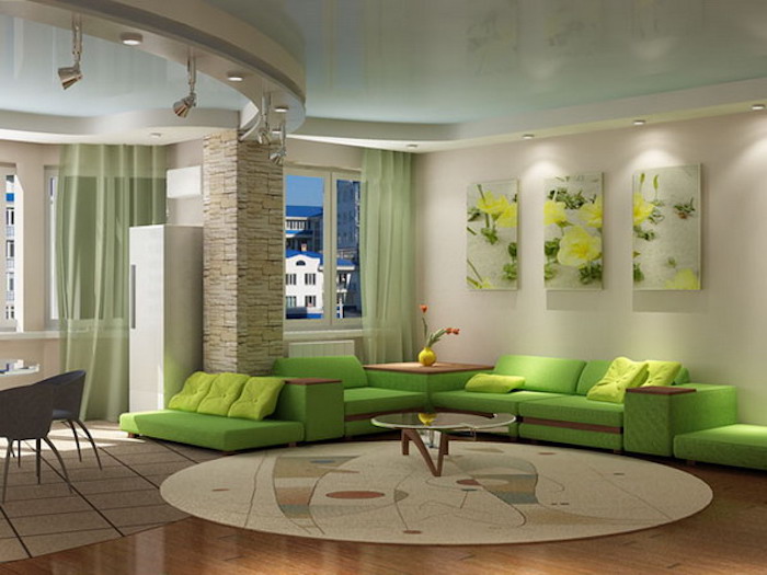 feng shui, wanddeko, wohnzimmer, grünes sofa, kaffeetisch, ruder teppich