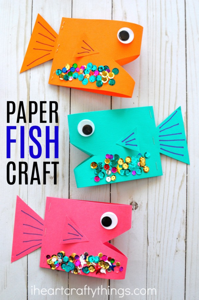 bunte Fische aus Papier basteln, lustige DIY Projekte für Kinder zum Nachmachen