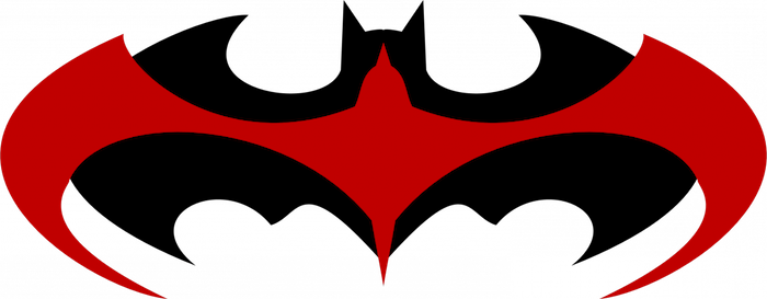 hier finden sie zwei logos - von dem schumachers film batman und robin - ein schwarzer fledermausmann logo und ein roter robin logo