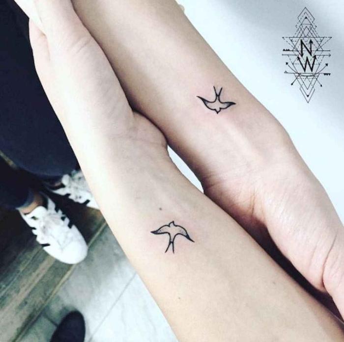 tattoos an den handgelenken, kleine vögel, fliegende schwalben, tätowierungen mit symbolik