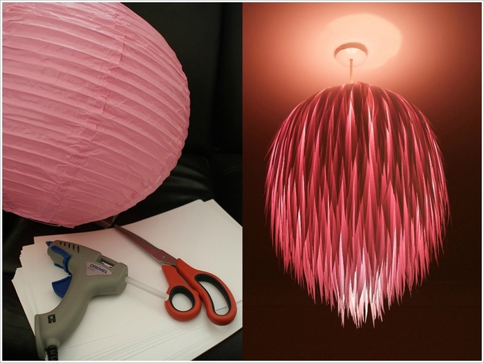 Lampenschirm selber basteln, Materialien: Schere, Heißklebepistole und Papier